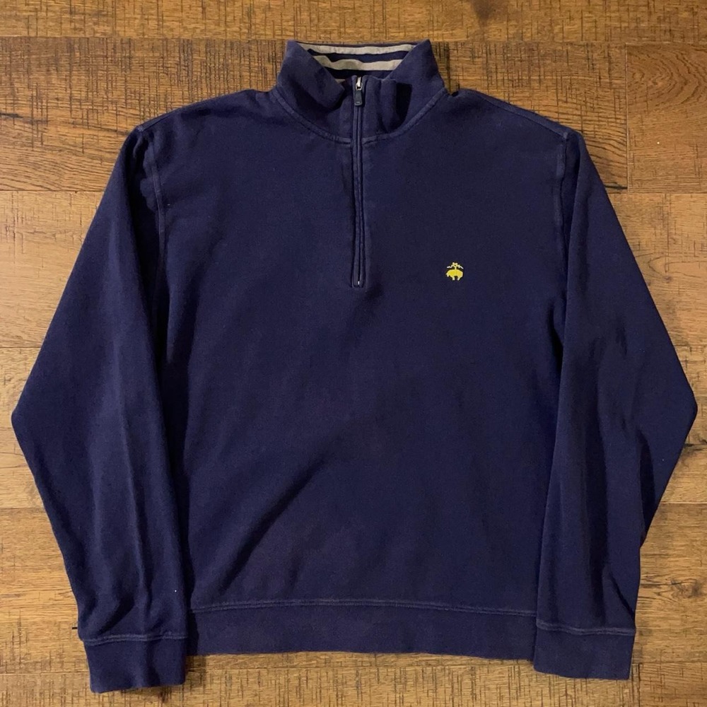 Brooks Brothers 346 Quarter Zip Men XL Navy Preppy Faded Golden Fleece Pullover